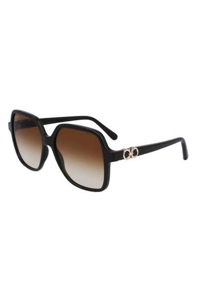 Shop Ferragamo 57mm Gradient Rectangular Sunglasses In Dark Brown