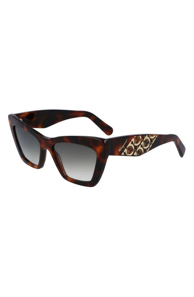 Shop Ferragamo 55mm Gradient Rectangular Sunglasses In Tortoise