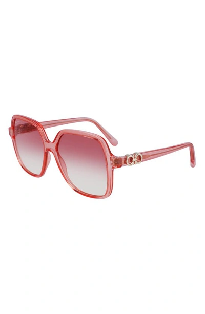 Shop Ferragamo 57mm Gradient Rectangular Sunglasses In Transparent Coral