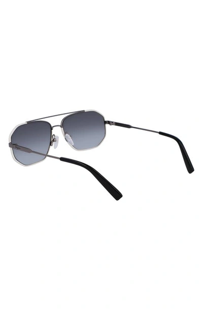 Shop Ferragamo 60mm Navigator Sunglasses In Dark Ruthenium/ White