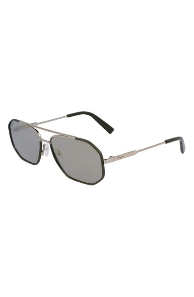 Shop Ferragamo 60mm Navigator Sunglasses In Gold/ Dark Green