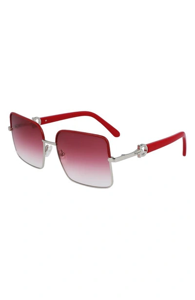 Shop Ferragamo 60mm Gradient Rectangular Sunglasses In Silver/ Burgundy