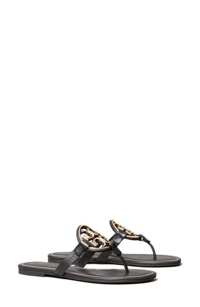 Shop Tory Burch Metal Miller Leather Sandal In Perfect Black/ Gold