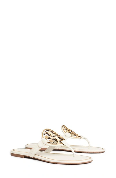 Shop Tory Burch Metal Miller Leather Sandal In Bleach/ Gold