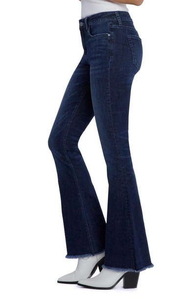 Shop Hint Of Blu Fun Mid Rise Frayed Slim Flare Jeans In Dateless