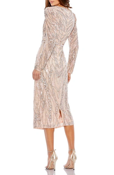 Shop Mac Duggal Shatter Sequin Long Sleeve Sheath Cocktail Dress In Rose Gold