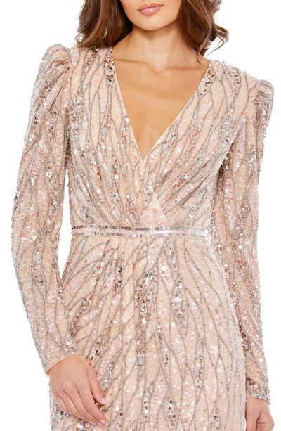 Shop Mac Duggal Shatter Sequin Long Sleeve Sheath Cocktail Dress In Rose Gold