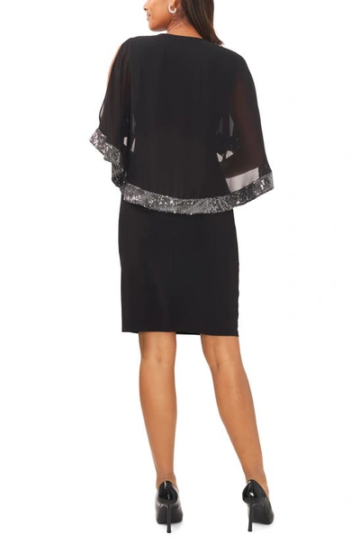 Shop Chaus Sequin Trim Cape Sheath Dress In Black