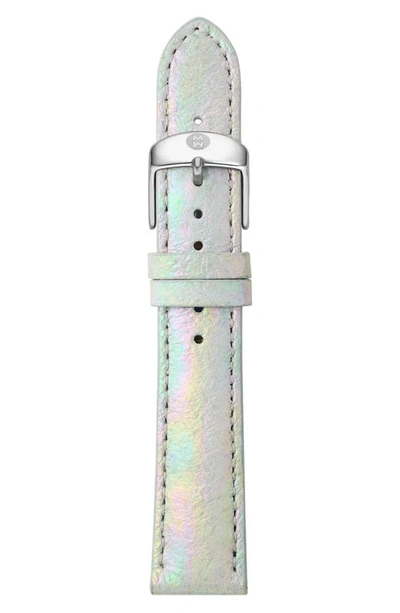 Shop Michele 18mm Metallic Leather Watch Strap In Iridescent Leather