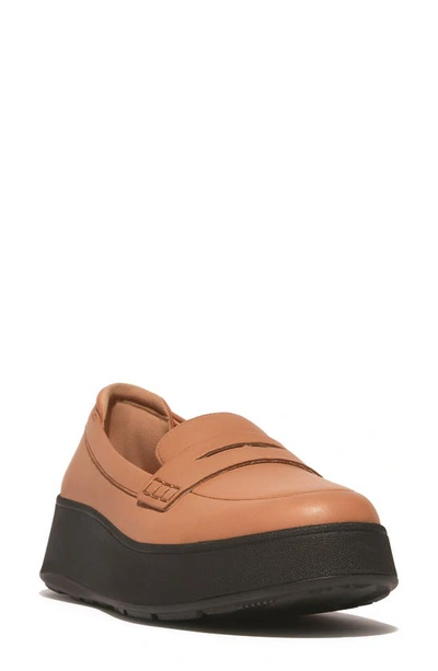 Shop Fitflop F-mode Leather Flatform Penny Loafer In Latte Tan