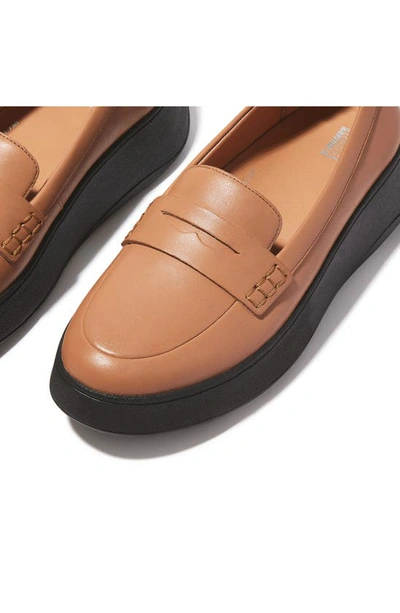 Shop Fitflop F-mode Leather Flatform Penny Loafer In Latte Tan