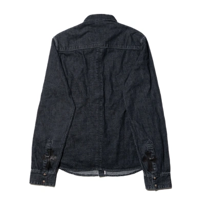 Shop Chrome Hearts Denim Shirt With Leather Cross Patch Gray In Medium
