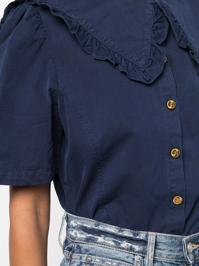 Shop Eenk Women Frilled Collar Denim Shirt In Denim Blue