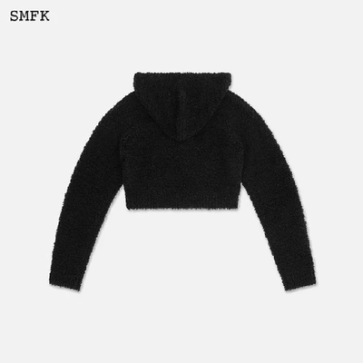 Shop Smfk Women Compass Wool Knit Short Hoodie In Black