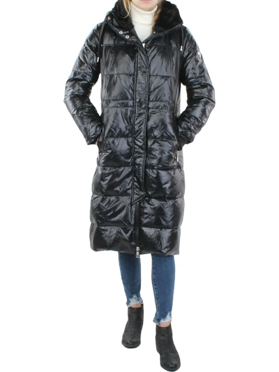 Shop Vince Camuto Womens Faux Fur Water Resistant Puffer Jacket In Blue