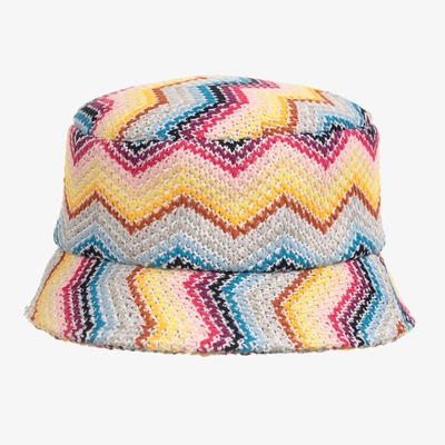 Shop Missoni Girls Yellow Cotton Knit Zigzag Hat In Pink