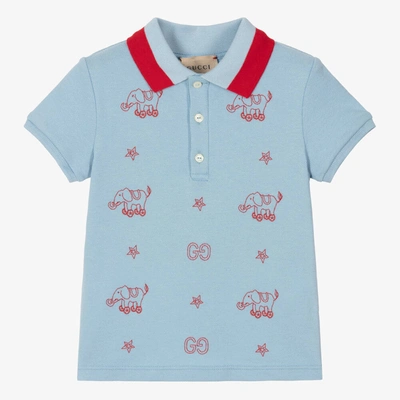 Shop Gucci Boys Blue Gg Elephant Polo Shirt