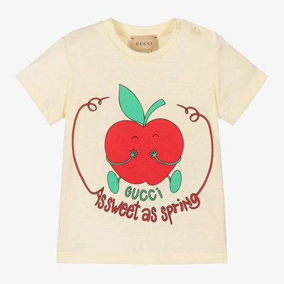 Shop Gucci Girls Ivory Apple & Slogan T-shirt