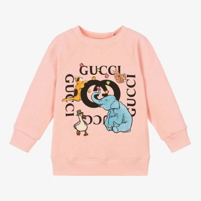 Shop Gucci Girls Pink Animals & Logo Sweatshirt