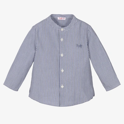 Shop Il Gufo Boys Blue Striped Cotton Shirt