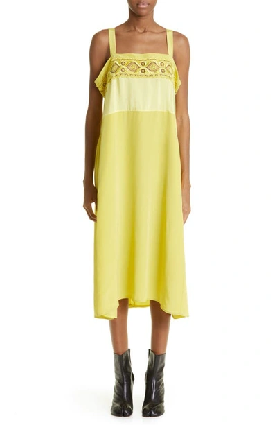 Shop Maison Margiela Lace Trim Midi Dress In Lemon
