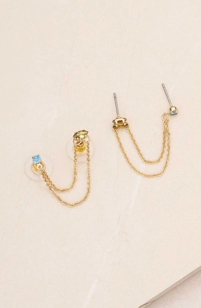 Shop Ettika Double Piercing Chain Drop Earrings In Blue