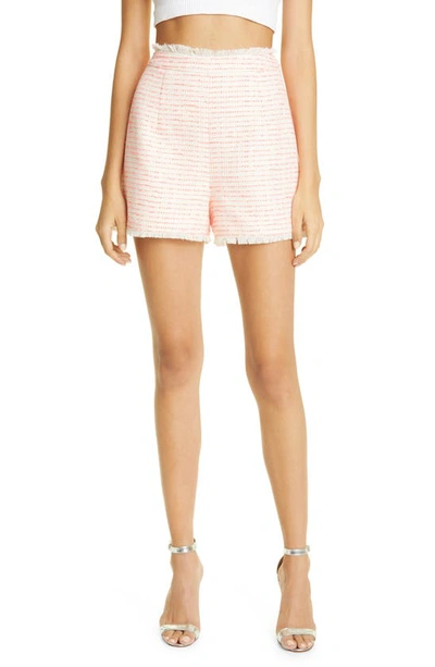 Shop Cinq À Sept Coronado High Waist Tweed Shorts In Ivory/ Neon Coral