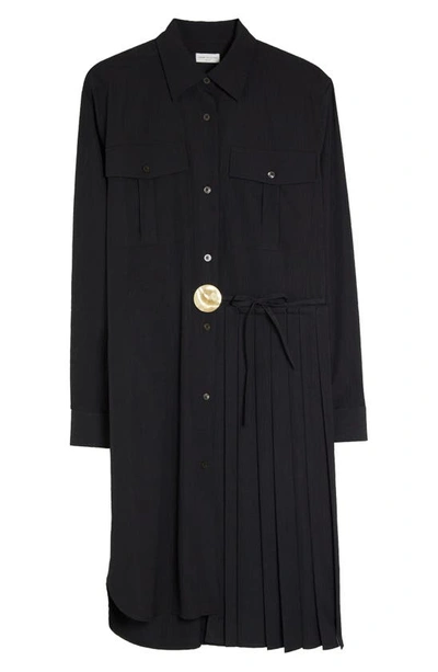 Shop Dries Van Noten Long Sleeve Pleated Panel Shirtdress In Black