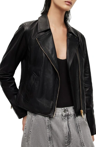 Shop Allsaints Vela Leather Biker Jacket In Black