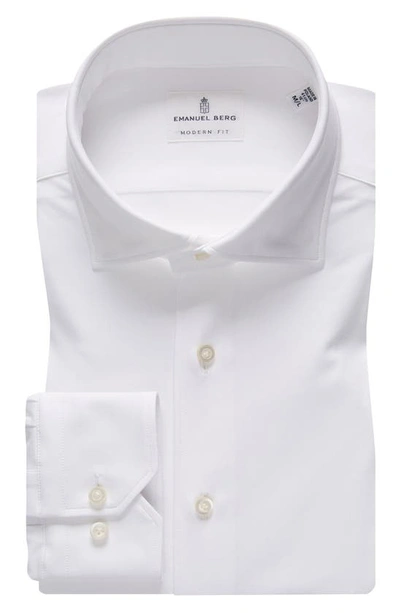 Emanuel Berg 4flex Modern Fit Solid White Knit Button-up Shirt In White
