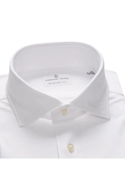 Emanuel Berg 4flex Modern Fit Solid White Knit Button-up Shirt In White