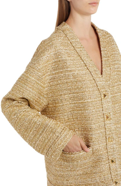 Shop Valentino Metallic Tweed Oversize Bouclé Cardigan In G70-gold