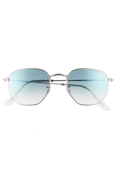 Shop Ray Ban 51mm Geometric Sunglasses In Silver/ Blue Gradient