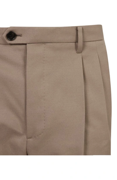 Shop Allsaints Tallis Pleated Cotton & Wool Trousers In Stone Grey