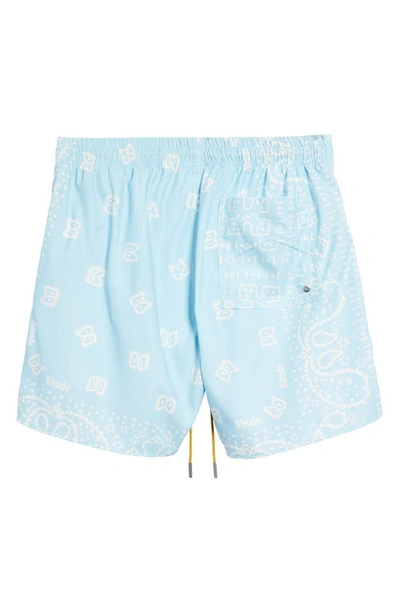 Shop Rhude Bandana Print Swim Trunks In Sky/ Creme