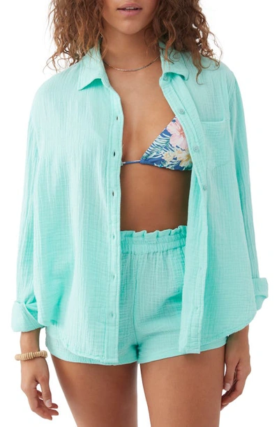 Shop O'neill Leni Cotton Gauze Button-up Shirt In Ocean Wave