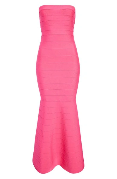 Shop Bebe Strapless Bandage Gown In Fuchsia