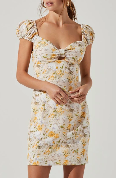 Shop Astr Cap Sleeve Floral Minidress In Yellow Multi Floral