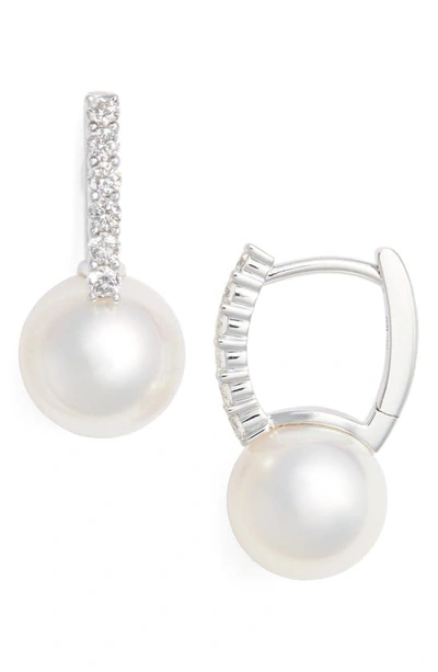 Shop Mikimoto Diamond & Akoya Cultured Pearl Earrings In White Gold