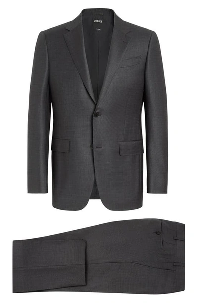Shop Zegna Pin Dot Trofeo Milano Wool Suit In Dark Grey