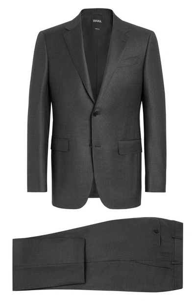Zegna Pin Dot Trofeo Milano Wool Suit In Dark Grey