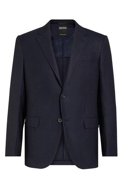 Shop Zegna Trofeo Comfort 10-pocket Wool Blend Blazer In Navy