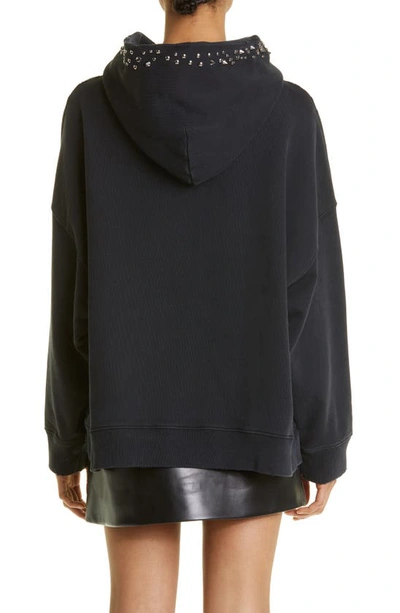 Shop Versace Neon Logo Studded Graphic Hoodie In Black/ Fuchsia