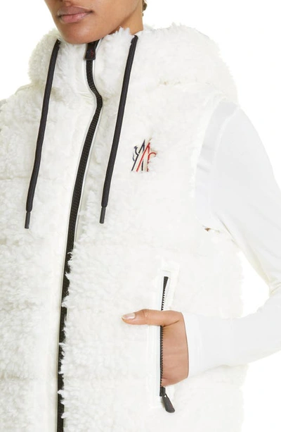 Shop Moncler Teddy Fleece Hooded Down Vest In White