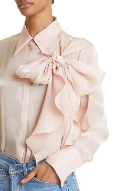 Shop Victoria Beckham Sheer Tie Neck Blouse In Ballet Pink