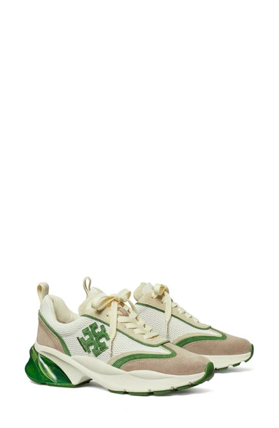 Shop Tory Burch Good Luck Trainer In New Ivory / Green / Cerbiatto