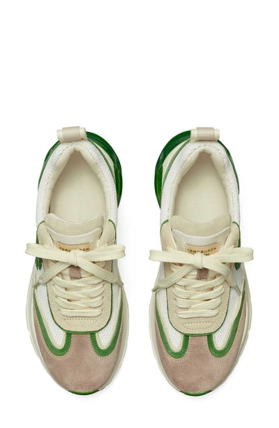 Shop Tory Burch Good Luck Trainer In New Ivory / Green / Cerbiatto