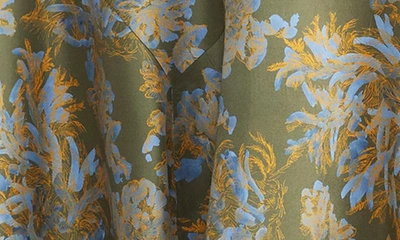 Shop Lafayette 148 Twist Front Asymmetric Hem Patchwork Silk Dress In Chive Multi