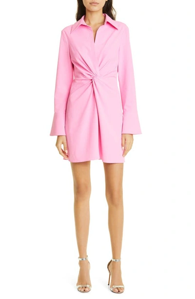Shop Cinq À Sept Mckenna Front Twist Long Sleeve Mini Shirtdress In Neon Pink