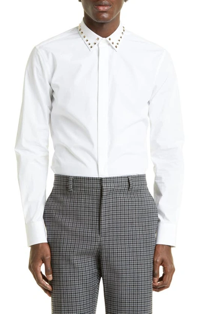 Shop Valentino Classic Roman Stud Cotton Button-up Shirt In 0bo-bianco